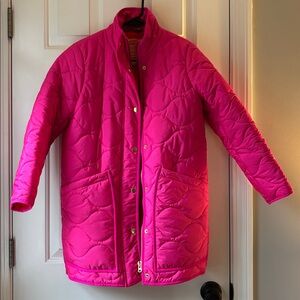 J.Crew Quilted Cocoon PrimaLoft Puffer Jacket Neon Fuchsia Pink Winter Coat